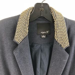 Aryn K Navy Blazer with Chain Detail